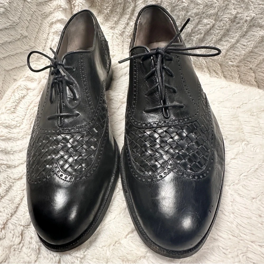 Bally Vintage Wingtip Woven Leather Black 2100 made in Italy 10 M